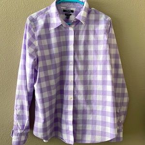 Chaps Ralph Lauren XL purple gingham collared button up blouse